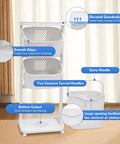 Three Tier Rolling Laundry Cart With Wheels For Bathroom And Bedroom, showing elevated guardrails and concave curved handles