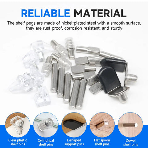 Heavy Duty 121 Piece Cabinet Shelf Support Pegs Kit Featuring Durable Wood Shelving Styles And Closet Storage Nickel Plated Steel Hardware Rust-proof various shelf pin types