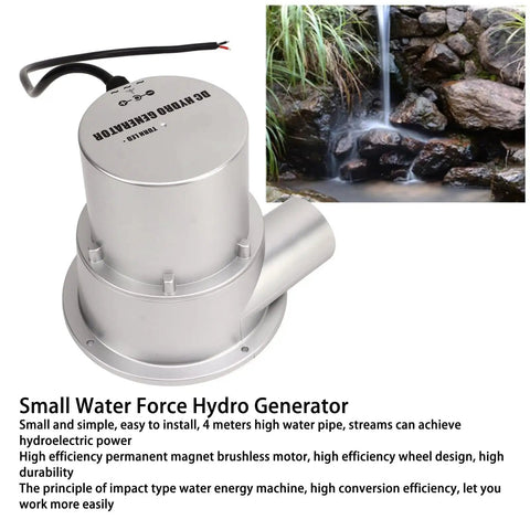 Compact Water Turbine Hydroelectric Generator With Permanent Magnet Brushless Motor For Off Grid Power Easy Install Micro Hydropower System For Small Dams Homes Or Remote Camp Needs SJ18A in silver, front view