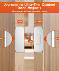 10 Pack Ultra Thin Magnetic Cabinet Door Catch Set With Double-Sided Adhesive Stainless Steel Latches No Drill Required Install Strong Hold For Cabinets And Closets 0.12 Inch Thick shown installed on cabinet doors