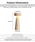 Dimensions and style details of Travertine Stone Table Lamp With Warm White LED, Japanese Wabi Sabi Mushroom Nightstand Light.