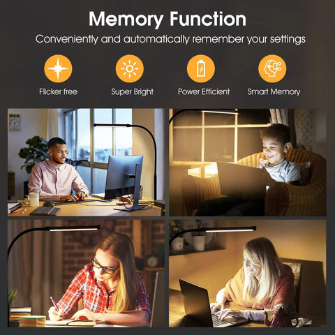Clip On LED Desk Lamp With Dimmable 3 Color Modes And 10 Brightness Levels For Home Office in use at work and study tables