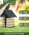 Double Suet Bird Feeder With Weatherproof Roof And Perches All Metal Cage For Outdoors Hangin Easy To Clean And Refill Rust Resistant Black