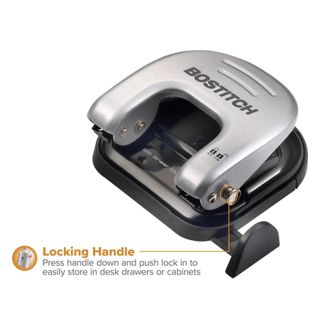 EZ Squeeze Reduced Effort Two Hole Punch For Home Office With No Jam Technology, durable metal construction, locking handle.