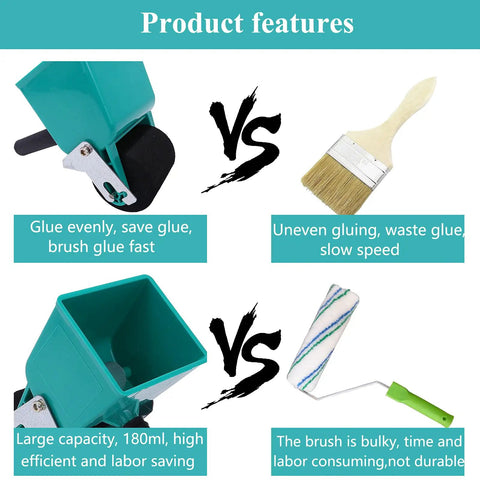 Heavy Duty Portable Glue Roller With Smart Flow Control Switch For Even Woodworking Adhesive Coating And No Drama Diy Fix Projects All Year Long Using 180 Ml Tank Capacity comparison with brush features.