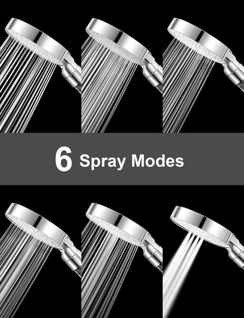 Filtered Shower Head With High Pressure Hard Water Filter, Water Softener Shower Head for Hard Water, 6 spray modes displayed