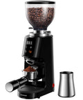 Premium 64Mm Flat Burr Coffee Grinder Featuring 100 Exact Grind Settings And Anti Static Technology For Smooth Daily Brews And Top Shelf Espresso Results In Matte Black, showing coffee beans and ground coffee.