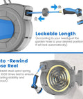 Retractable Garden Hose Reel Wall Mount With 100 Ft Hose Half Inch Diameter Automatic Slow Rewind Lock Any Length diagram