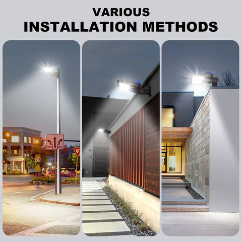 LED Parking Lot Light 150W Outdoor Floodlight 19500 Lumens Dusk To Dawn Black IP65 Weatherproof Housing Installation Options