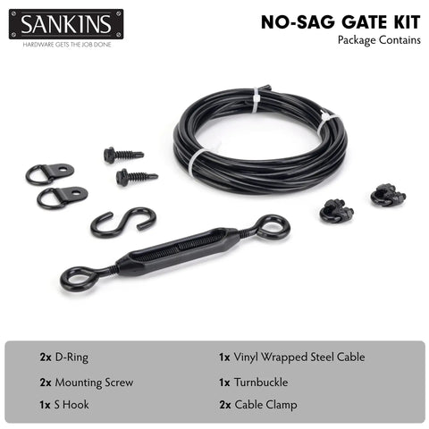 Anti Sag Gate Kit For Wooden Fence Black Stainless Steel Cable Wire Rope Repair Kit with 7x7 Construction Hardware