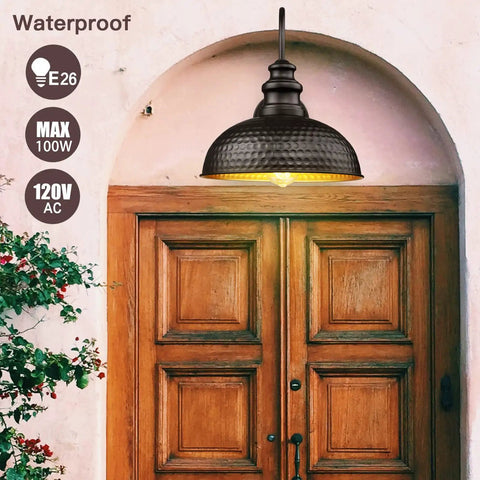 Farmhouse Outdoor Barn Light Fixture 12 Inch Dome Exterior Wall Light Rustic Wall Sconce Lantern over wooden doorway