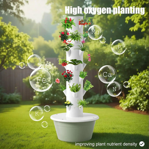Indoor Hydroponic Growing Kit Tower Garden With Four LED Grow Lights Seven Layer Twenty Eight Pots Planter For Lettuce Herbs Veggies And Fresh Greens At Home outdoors