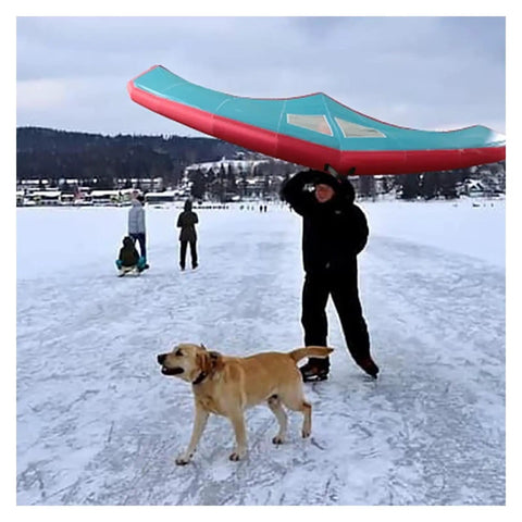 Person holding Inflatable Windsurf Wing For Windsurfing And Kitesurfing, Durable Tear-Resistant Nylon Foil Board Wing That Keeps Full Shape