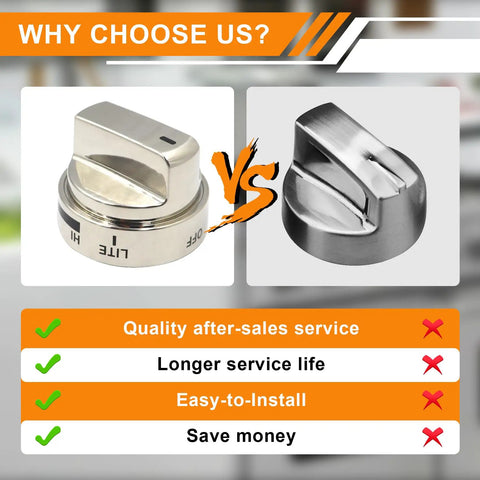 Comparison of stove knob designs; Five Pack Stove Knob Replacements For LG Gas Range And Oven LRG Series LRG3095ST LRG3091ST.