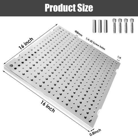 16 By 16 By 0.8 Inch Aluminum Fixture Plate 6061 Anodized CNC Ready For Precision Milling with bolts, 8mm holes, 1/4-20 threads