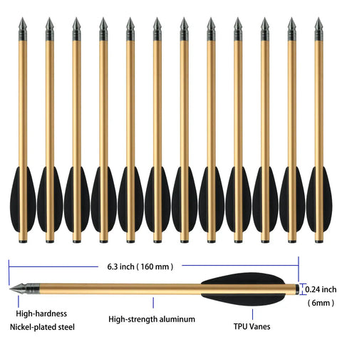 Aluminum Crossbow Bolts 6.3 Inch Arrows With Nickel Plated Steel Tips For 50 To 80 Lbs Crossbows Pro Grade Build Great For