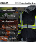 Hi Vis Fleece Lined Safety Hoodie For Men With Reflective Stripes, Winter Bomber Jacket Style, ANSI 107, Black, 2XL