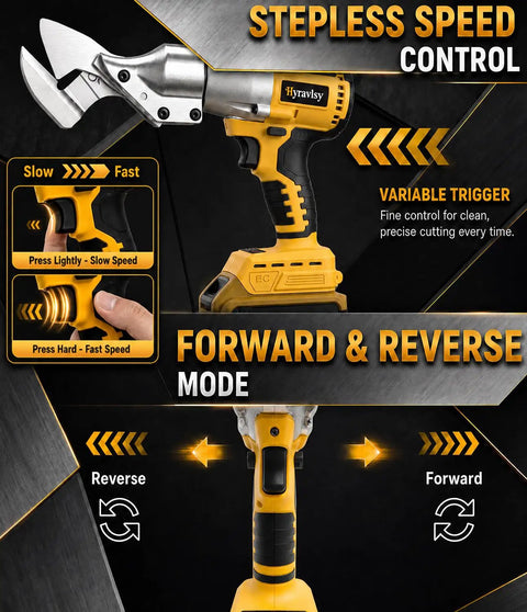 Top Rated Cordless Brushless Metal Shears Compatible With Dewalt 20v Max Power Tools Battery Only, variable speed control and forward reverse mode.