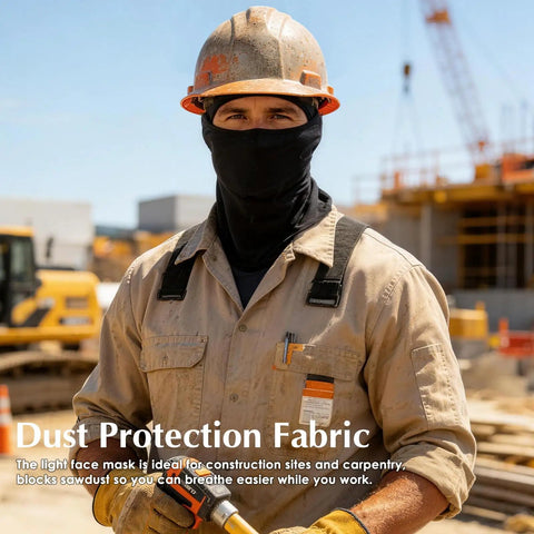 Worker wearing Balaclava Ski Mask Ice Silk Breathable Dope Face Cover For Men And Women, UV Protection on a construction site.