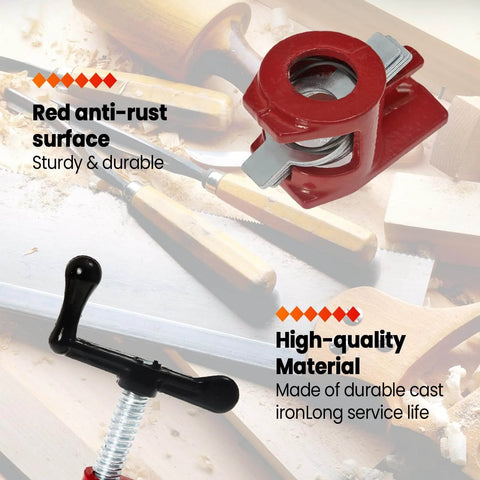 Red 3/4 inch pipe clamp for woodworking and gluing set, heavy duty cast iron, ideal for carpentry and DIY projects