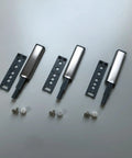 Set Of Three Push To Open Cabinet Latches With Silent Magnetic Catch For Dead Simple Drawer Opens Light Finger Tap Action Silver Kitchen Hardware Upgrade, showing latches and mounting brackets.