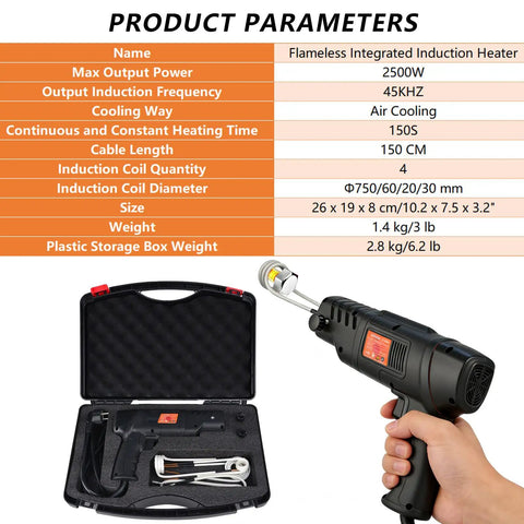 Heavy Duty Magnetic Induction Heater Kit For Yanking Stuck Rusty Bolts And Bearings 2500W in a compact storage case with tools.