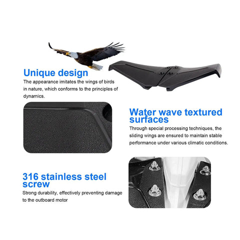 Hydrofoil Stabilizer For Outboard Motors, high performance boat fin with wave textured surfaces and durable 316 stainless steel screws
