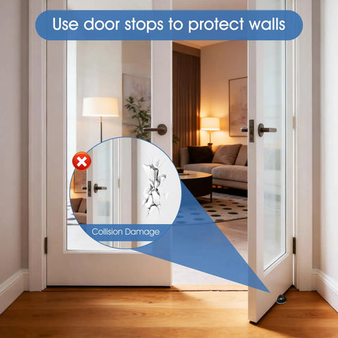 Ditch The Door Swinging Wild And Save Your Paint With These Heavy Duty Floor Mounted Door Stop Pair Black Anti Slam Wall Protectors Tight Gap Fit Solid Core Home Essential in an interior setting.
