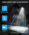 800W Solar Street Lights Outdoor With 60000LM Motion Sensor And Remote Dusk To Dawn IP65 Waterproof Flood Light demo in rain
