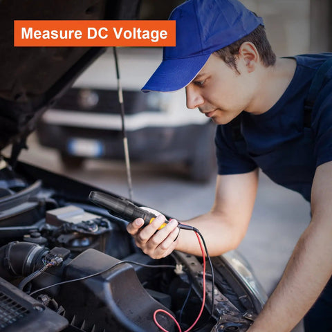Technician using True RMS 6000 Counts Digital Clamp Meter Multimeter Auto Ranging Pro Grade Amp Meter on car engine