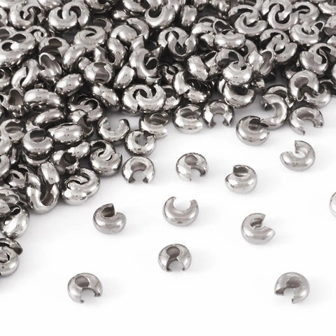 Stainless Steel Crimp Bead Covers 6x5x3mm Half Round Clamp Tips Pro Grade Knot Covers for Jewelry Making, 200 Pieces Metallic Findings