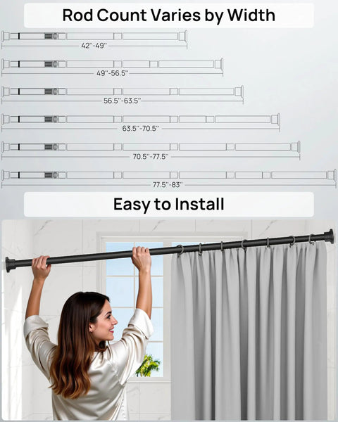 Heavy Duty Tension Shower Rod 42 To 83 Inches No Drill No Slip Adjustable With Strong Spring Pole Rust Resistant Black Curtain Rod installation