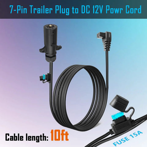 Heavy Duty 7 Pin Trailer Plug To DC 12V Power Cord Cable For Car Fridge Freezer Portable Cooler And RV Truck Charger With 10 Foot Wire.
