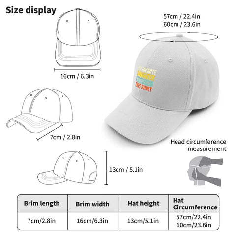 Diagram and side view of My Favorite Granddaughter Gave Me This Cool White Men Adjustable Cap Hat With Washed Cotton Look