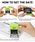 How to set date on Reliable Self Inking Date Stamp With Rock Solid Green Body And Two Black Refill Pads for efficient use.