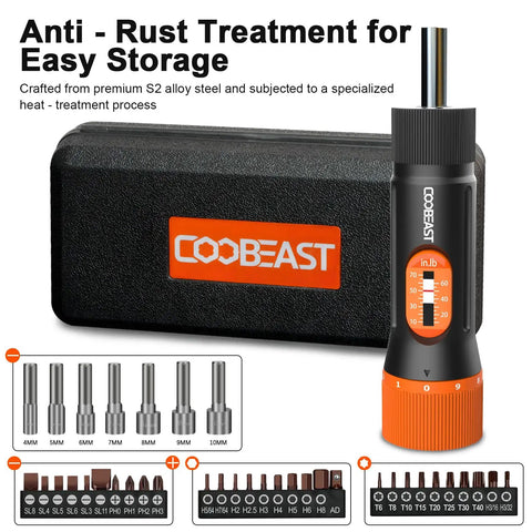 38 Piece Torque Screwdriver Set With 10-70 In-Lb Range, Includes S2 Bits, Sockets, And Storage Case For Bike Repair, Home Maintenance, And DIY Projects
