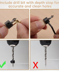 Hands demonstrating the included depth stop drill bit for 24 Pack Of 4 Millimeter Polished Brass Miniature Barrel Hinges.