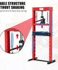 Top Shelf 12 Ton Hydraulic H Frame Shop Press With Included Press Plates And Adjustable Base, showing stable H-shaped frame and heavy-duty springs.