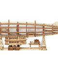 Side view of the assembled Luminous Zeppelin LED 3D Wooden Puzzle Kit For Adults, Hands On Vintage Airship Model, showing detailed wooden lattice.