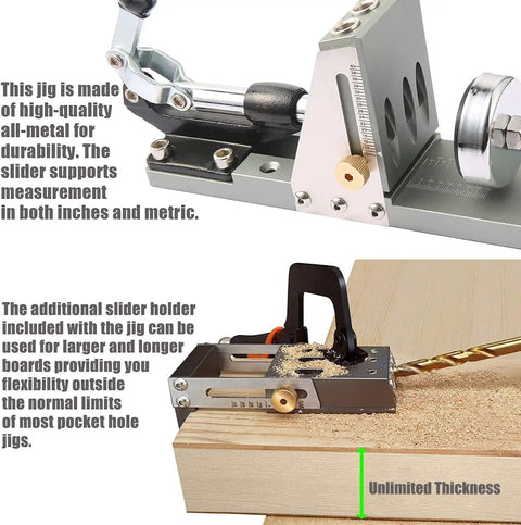 All Metal Pocket Hole Jig Kit For Pros Pro Grade Upgraded Heavy Duty Pocket Screw Jig with hardened steel sleeves in use