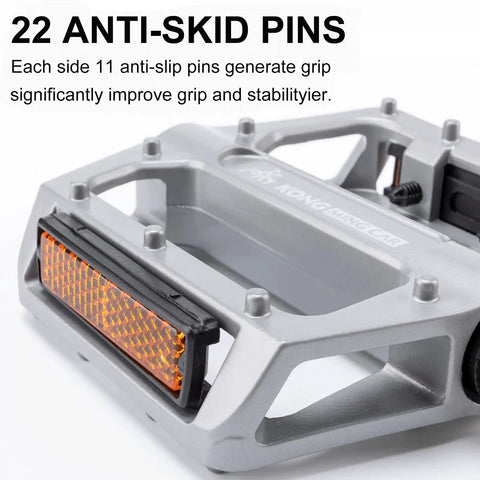 Lightweight Aluminum Alloy Mountain Bike Pedals Flat Nine Sixteenth Inch Axle With Reflectors Wide Platform With Eleven Pins Per Side
