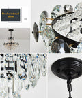 Black Crystal Chandelier With Seven Light Pendant Ceiling Fixture Dimmable E14 Compatible For Dining Room Living Room Kitchen Farmhouse Foyer Modern Rustic Luxury Lighting, black metal frame and crystal details