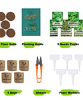 Five Herb Indoor Starter Kit For Kitchen Garden Complete Planting Set With Planter Bags, Markers, Soil Disks, and Mini Shears