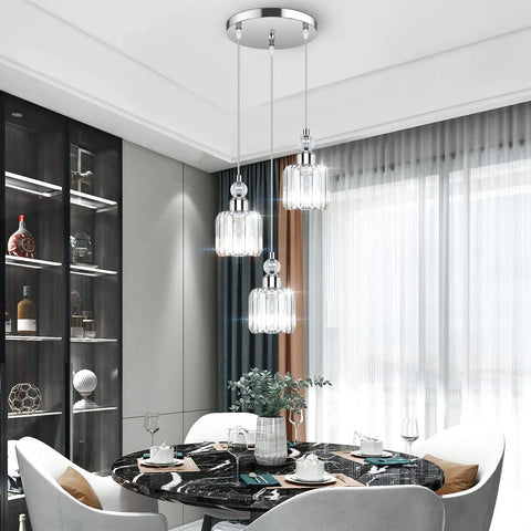 Modern Three Light Crystal Cluster Pendant Chandelier For Kitchen Island Dining Room Table Adjustable Hanging Lights