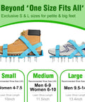 Small, medium, and large Lawn Aerator Shoes For Grass And Yard Care, Preassembled with adjustable hook and loop straps for men and women.