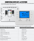 Non-Programmable Heat Pump Thermostat For Home Use Up To 2 Heat And 1 Cool, front view with wiring diagram and screen display.