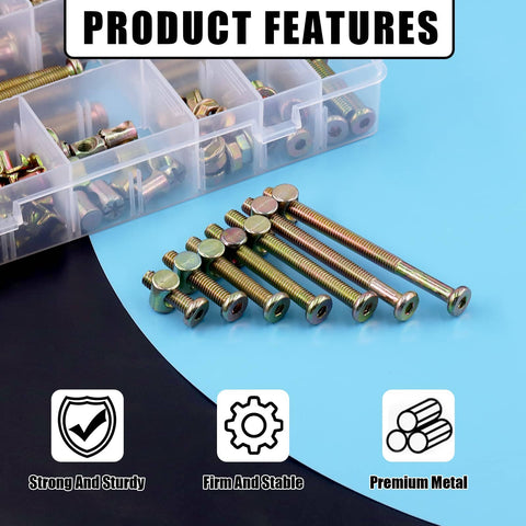 128Pcs M6 Wood Hardware Kit For Baby Cribs And Furniture Includes Hex Socket Cap Bolts From 20mm To 80mm Lengths, Barrel Nuts