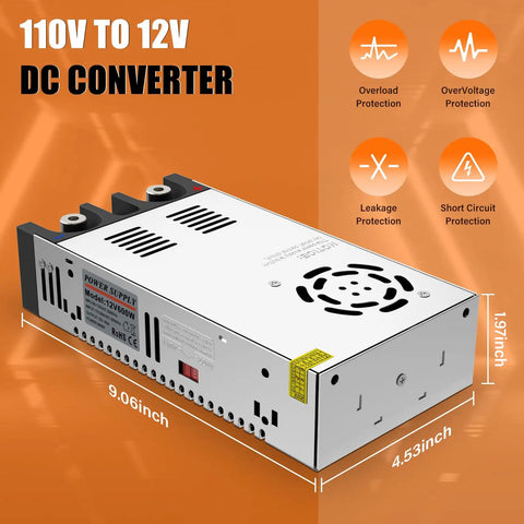 Beefy 110V To 12V DC Power Converter For Diesel Heaters Up To 600W 50A Peak Adjustable Output AC To DC Power Supply in aluminum housing