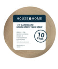 Straight Up Solid Upholstery Tack Strip 1/2 Inch X 10 Yard Roll in tan cardboard for upholstery projects, ensuring tight fabric binding.