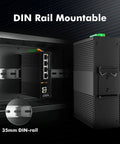 Rugged 5 Port Industrial DIN Rail Network Switch with 4 Gigabit Ethernet Ports and 1 SFP Uplink 14Gbps IP40 Aluminum Enclosure